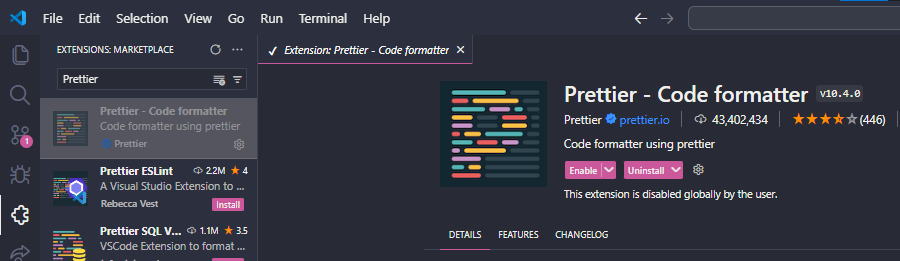 Instalación de prettier